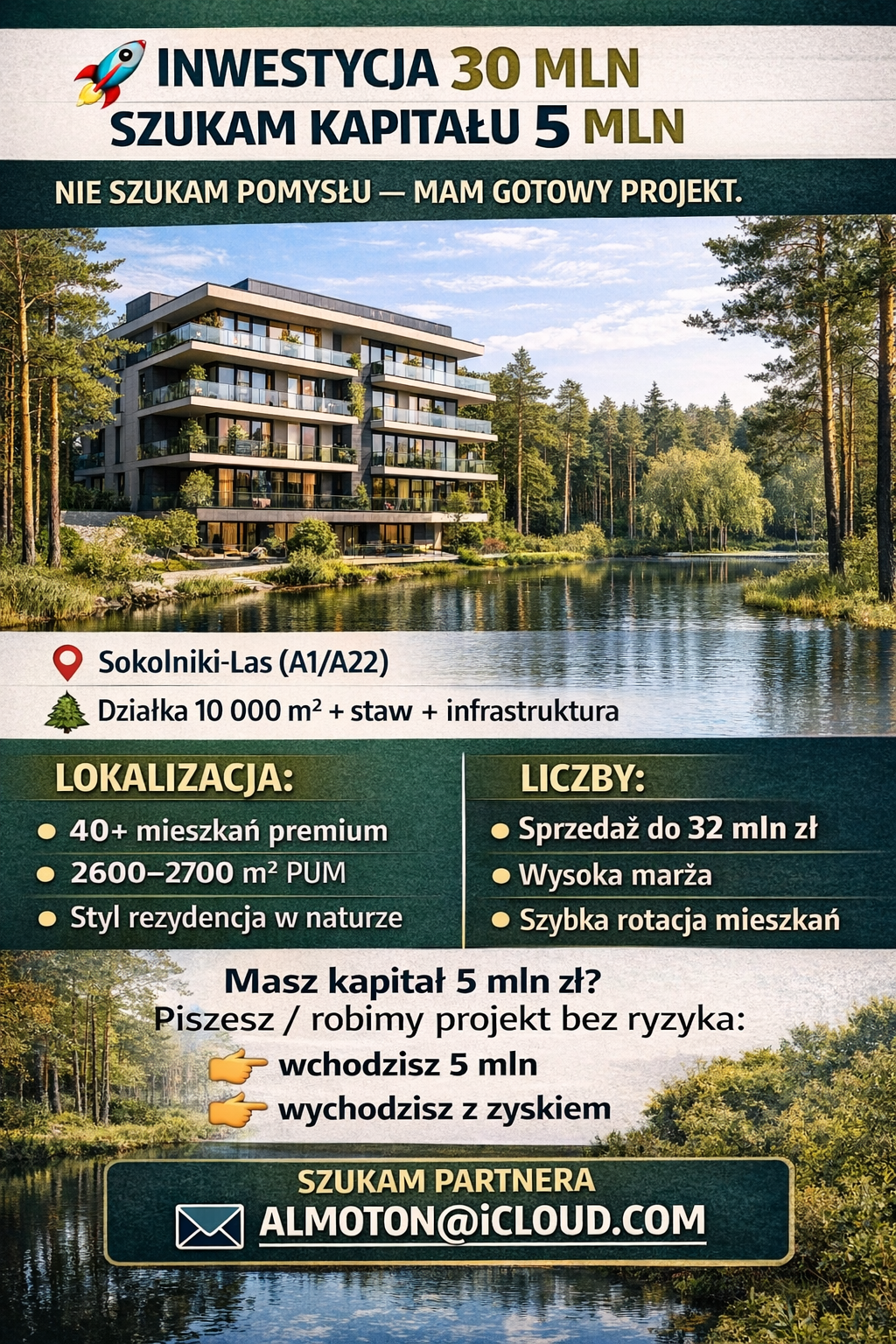 INWESTYCJA DEWELOPERSKA – SZUKAM PARTNERA / 5 MLN KAPITAŁU